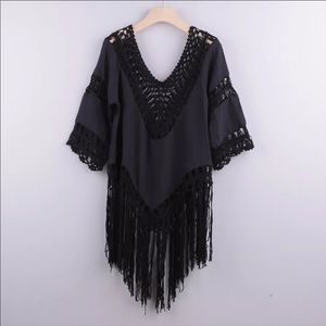Woman's Crochet Tassel/Fringe Swimsuit Beach Quarter Sleeve Boho Cover Up/Shirt
